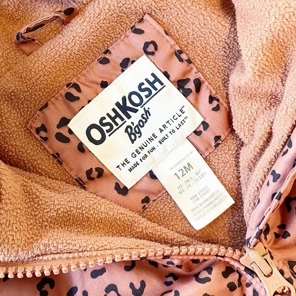 OshKosh B'gosh baby girls animal print zip up jacket with hood